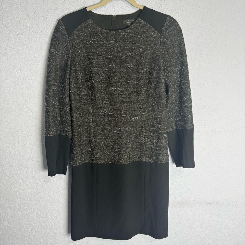 Rag & Bone New York Gray Black Wool Blend Long Sleeve Dress Size 4 Made In USA